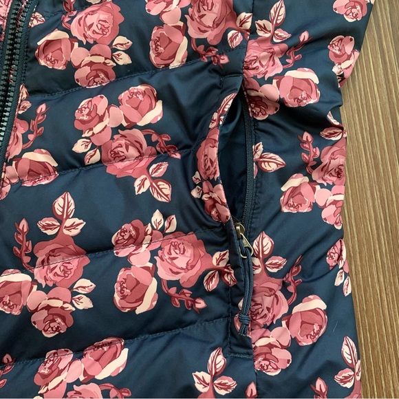 The North Face Womens Down Full Zip Puffer Jacket Floral Print Navy Pink Small - Picture 13 of 16
